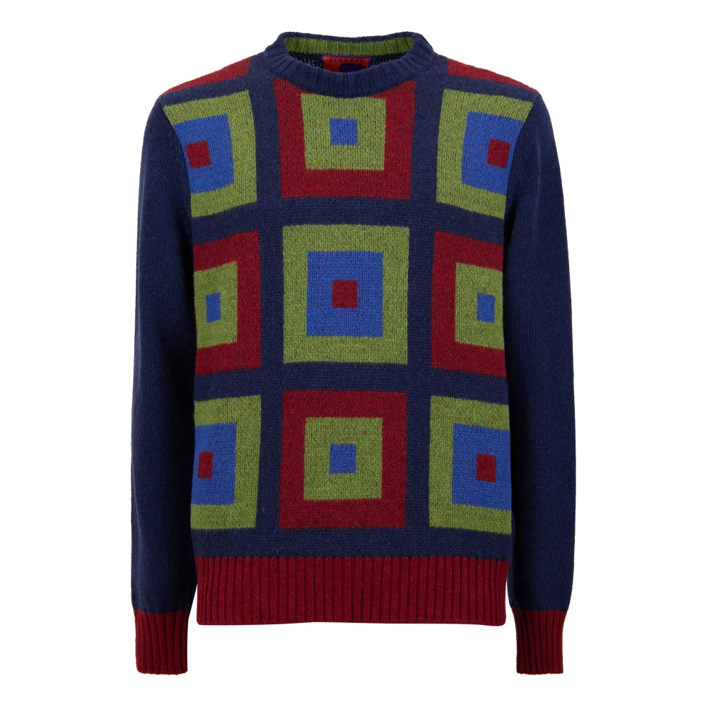 Gallo Blauwe heren ronde hals met concentrisch vierkant motief Multicolor Heren