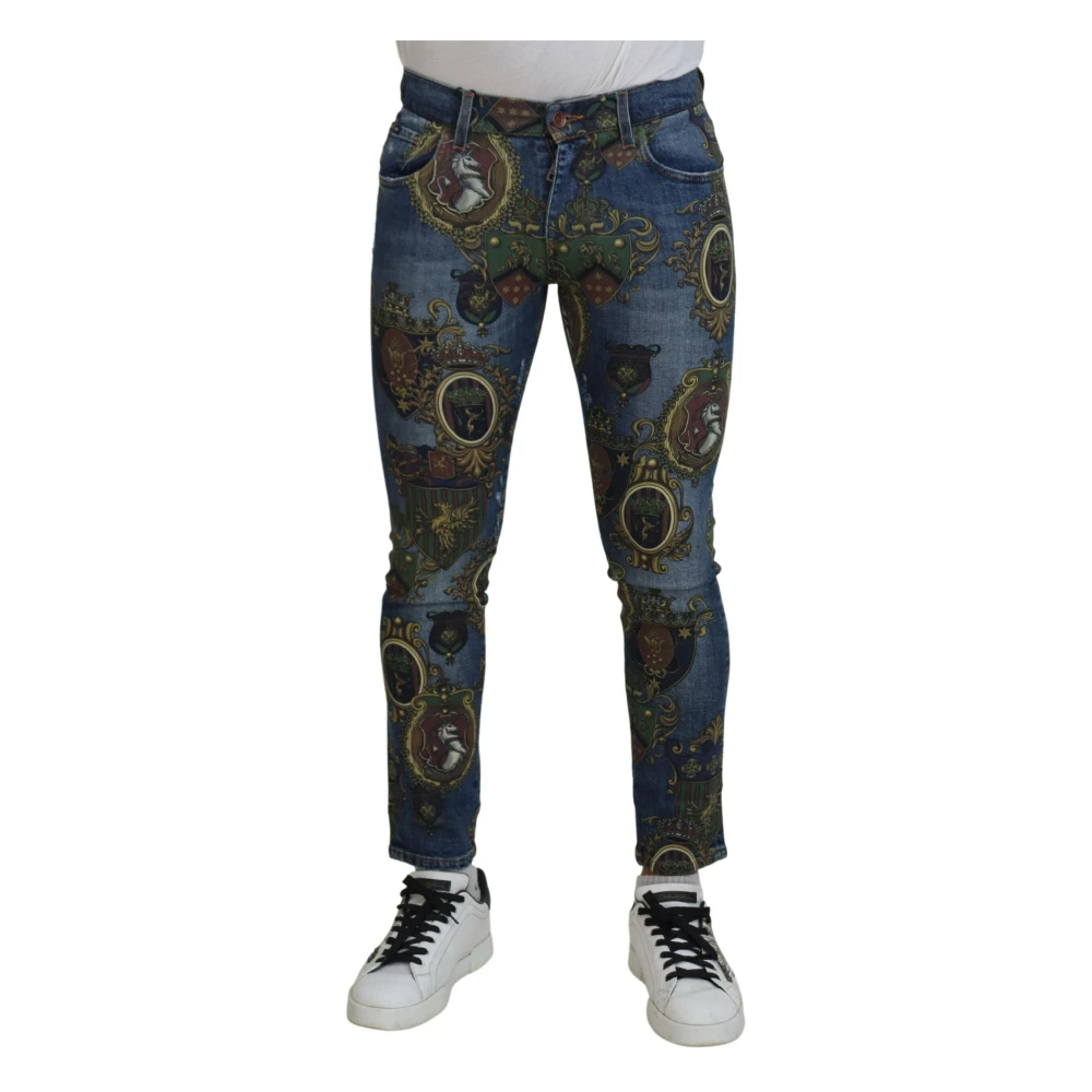 Dolce & Gabbana Men's Multicolor Slim Fit Jeans, S, Elegant Slim-Fit Printed Denim Jeans