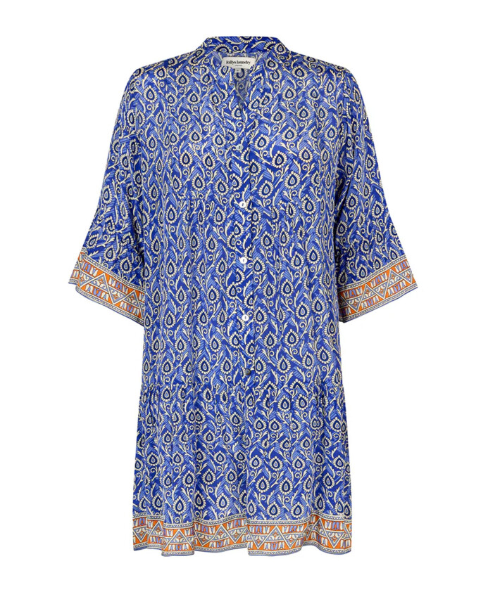 blue-short-dress-with-3-4-sleeves