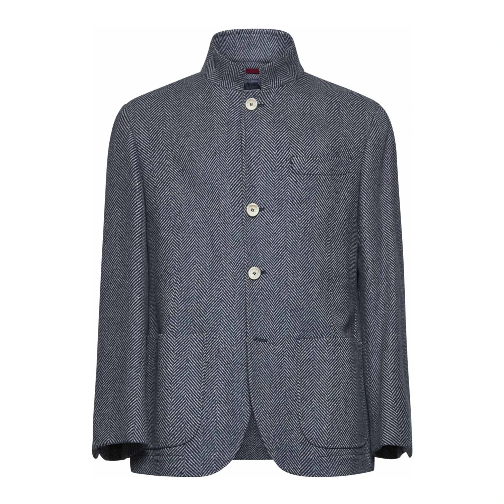 BRUNELLO CUCINELLI Chevron Denim Jack met Mandarin Kraag Blue Heren