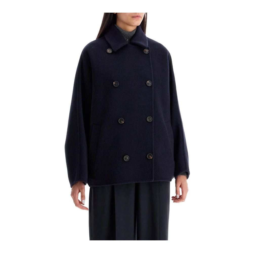 BRUNELLO CUCINELLI Double-Breasted Wol Cashmere Caban Jas Blue Dames