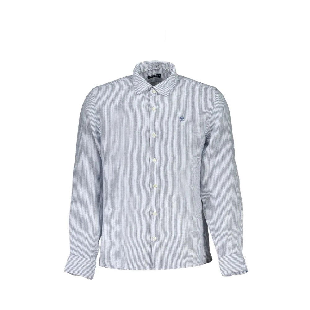 North Sails Men's Blue Casual Shirts,, Linen Striped Shirt With French Collar Medium
