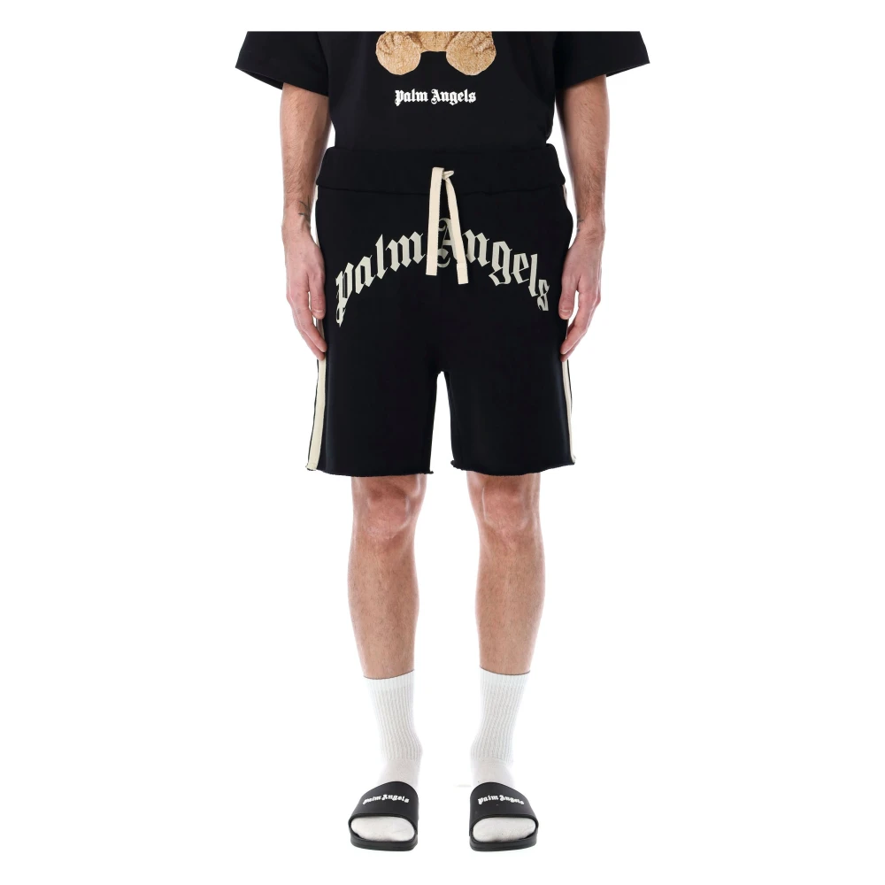 Palm Angels Gebogen Logo Track Sweatshorts Black Heren