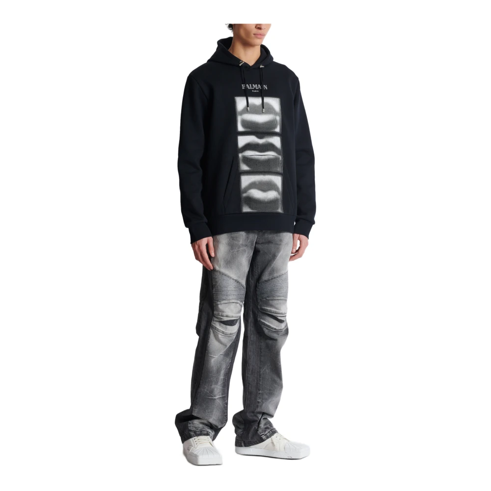 Balmain Hoodie met vintage lippenprint Black Heren