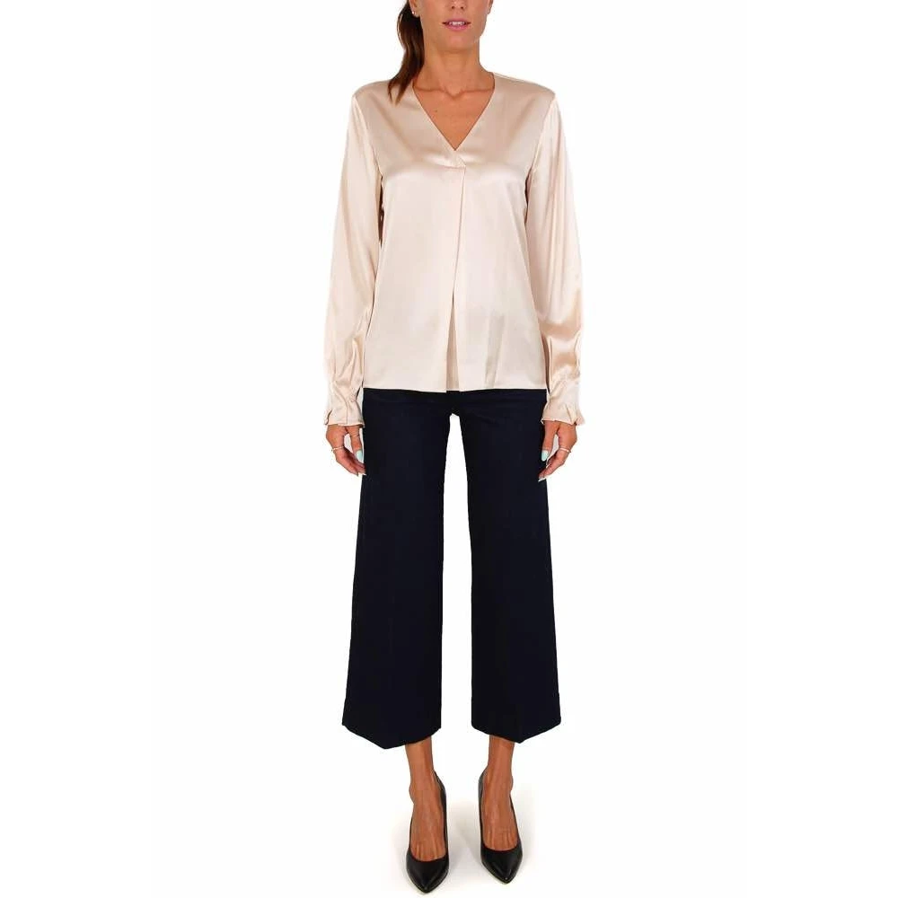 pinko Zijden V-hals blouse met elastische manchetten Beige Dames