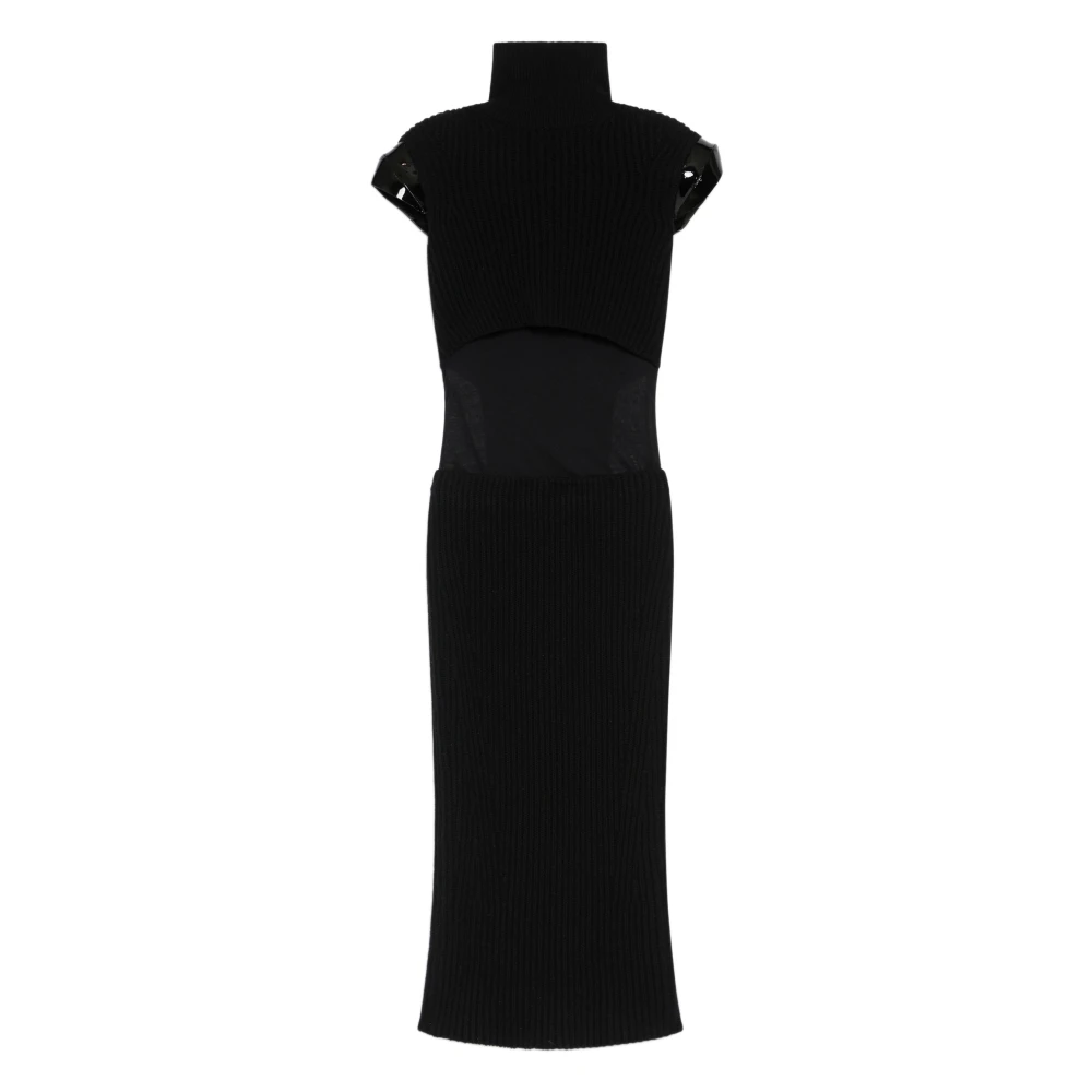SPORTMAX Gebreide Jurk met Hoge Kraag Black Dames