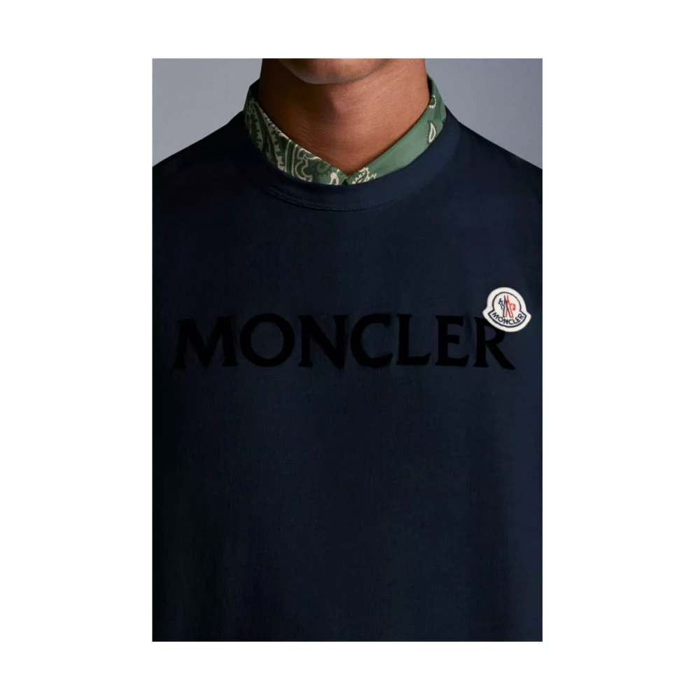 Moncler Crew Neck T-shirt Navy Katoen Logo Blue Heren