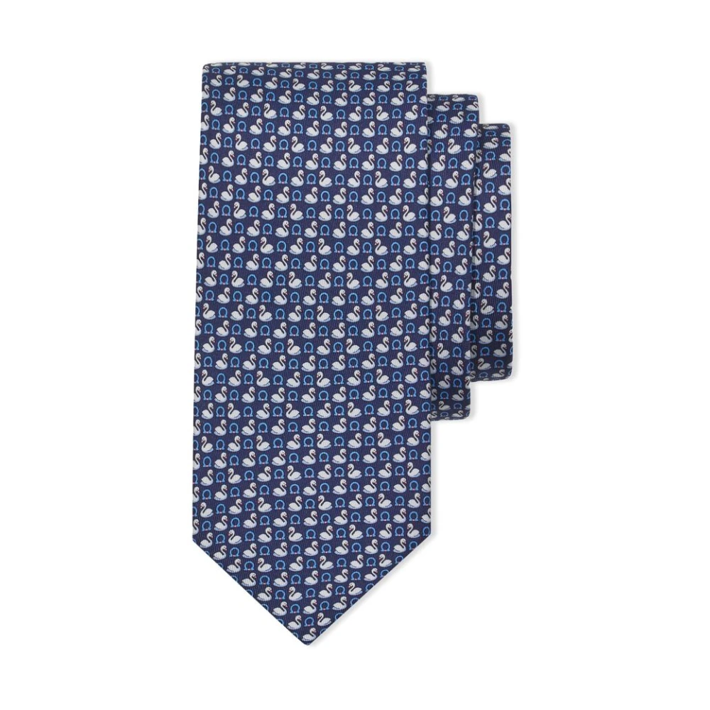 Salvatore Ferragamo Zwaanprint Zijden Stropdas Blue Heren