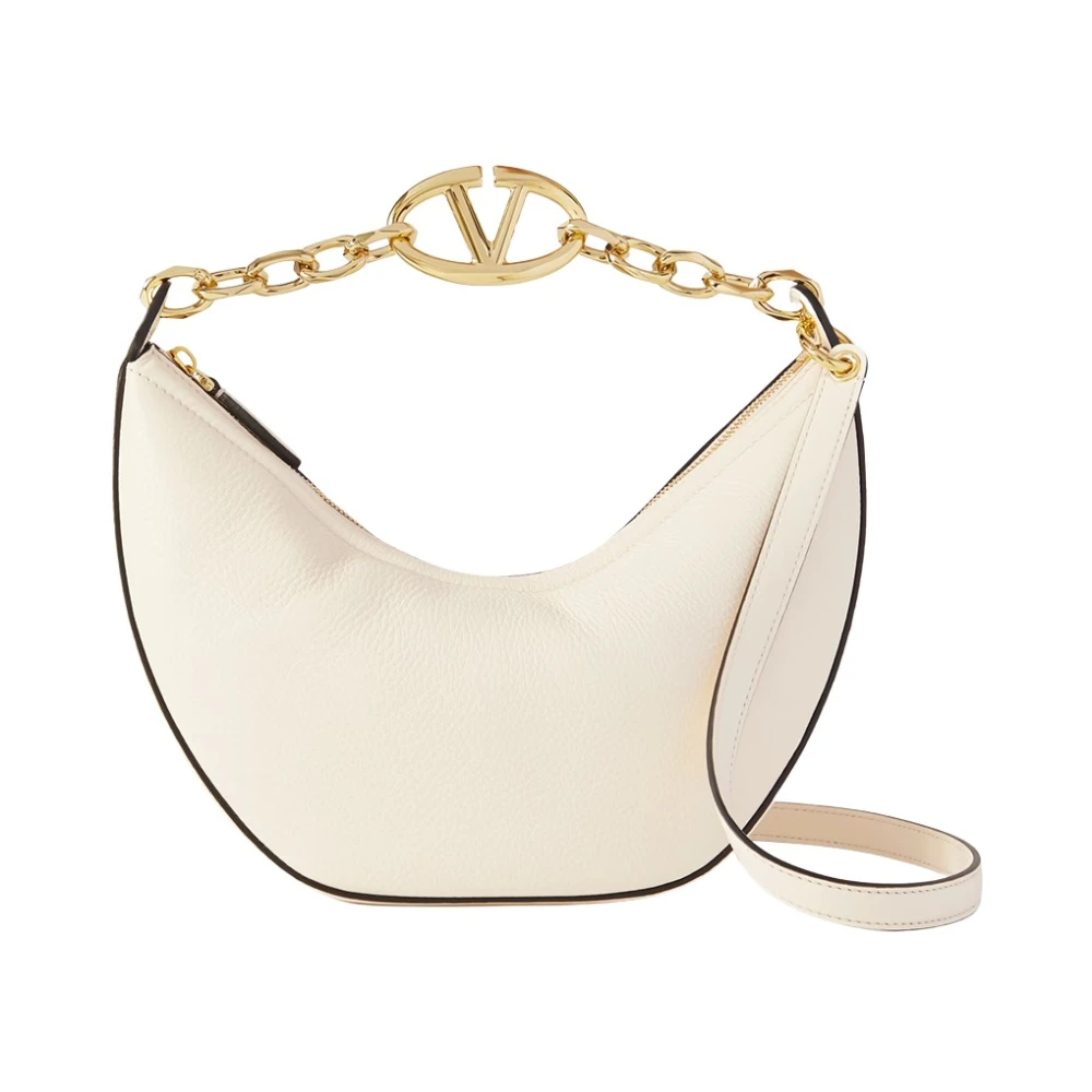 Valentino Garavani Women's White Handbags, One Size, Ivory Leather Small Hobo Vlogo Shoulder Bag