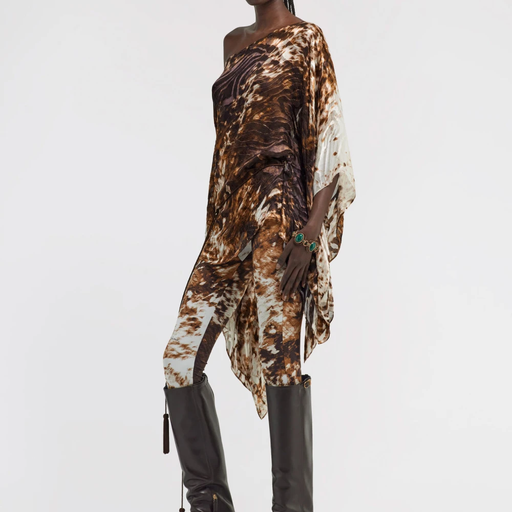 Roberto Cavalli Appaloosa Print Kaftan met Batwing Mouwen Brown Dames
