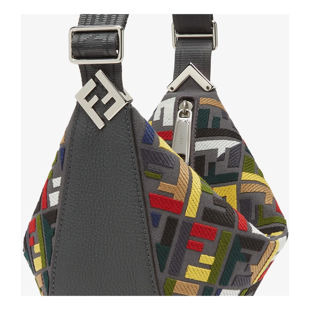 Fendi Iconische Grijze Canvas Schoudertas Multicolor Heren