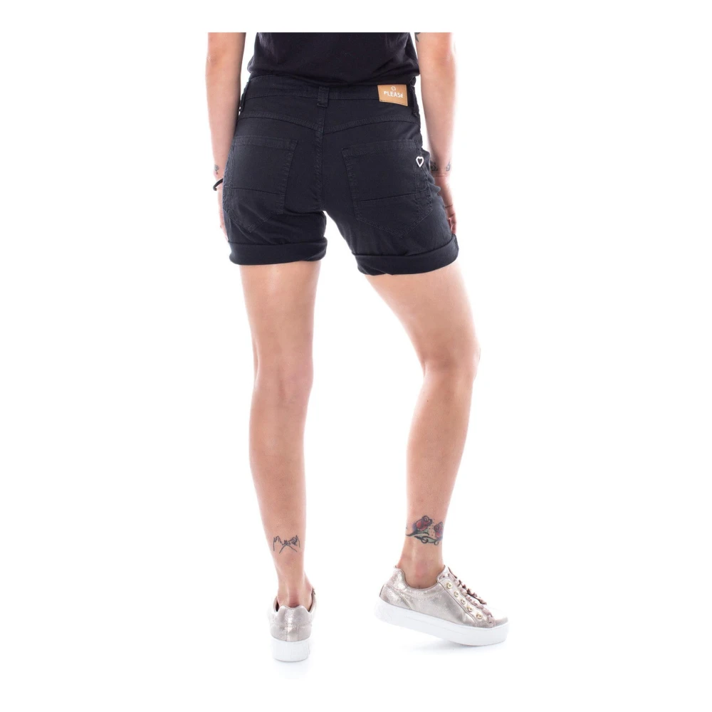 Please Zwarte Denim Knoopshorts Black Dames