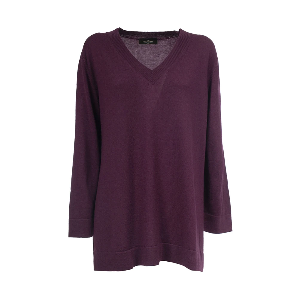 Gran Sasso Wollen trui met V-hals Purple Dames