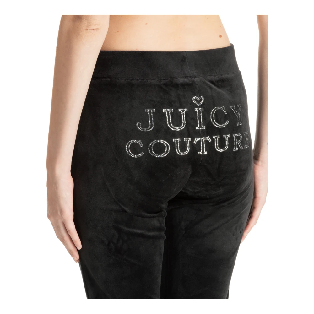 Juicy Couture Zwarte Velours Flare Broek Regal Diamanté Black Dames