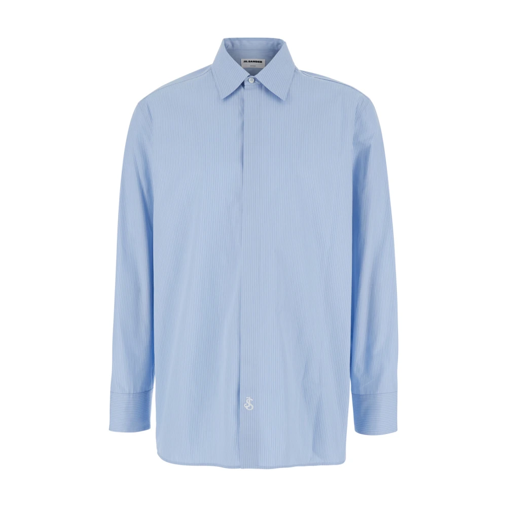 Jil Sander Uomo Blu Camicia Gessata Con Colletto A Punta