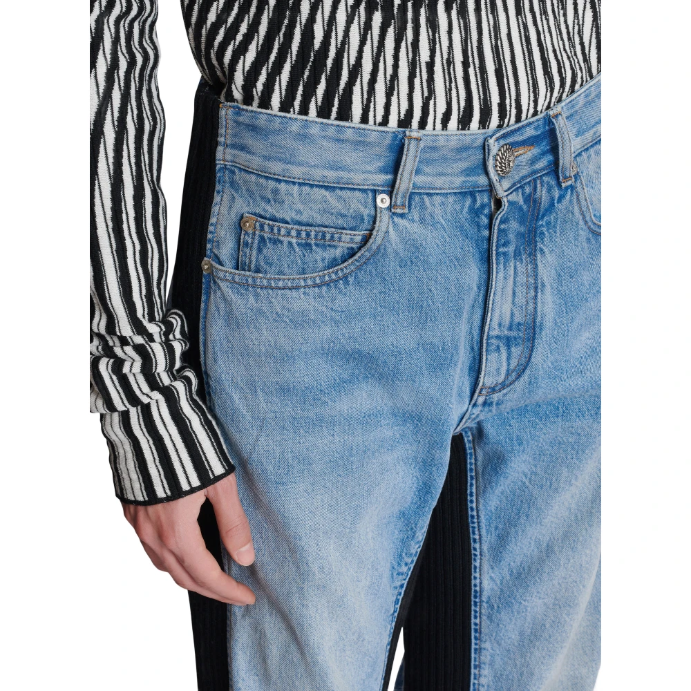 Balmain Losvallende denim en gebreide jeans Blue Heren