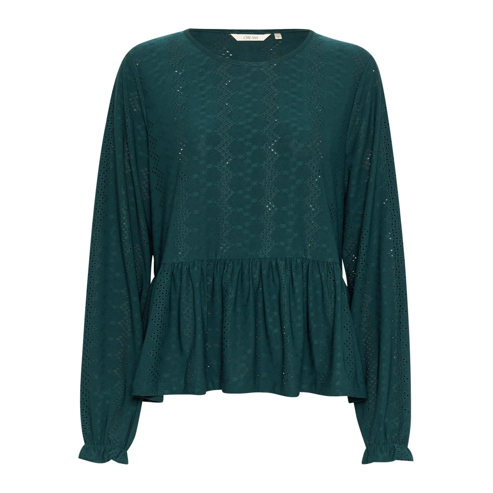 Cream Vrouwelijke Peplum Blouse in Ponderosa Pine Green Dames