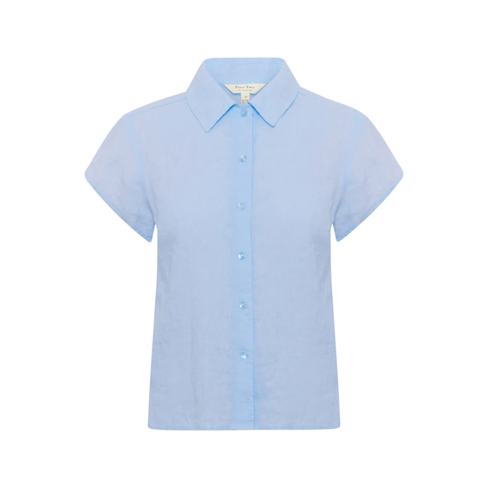 Part Two Blue Heather Short Sleeve Shirt Blouse - Female - Shirts - Xs - Blouses & Shirts