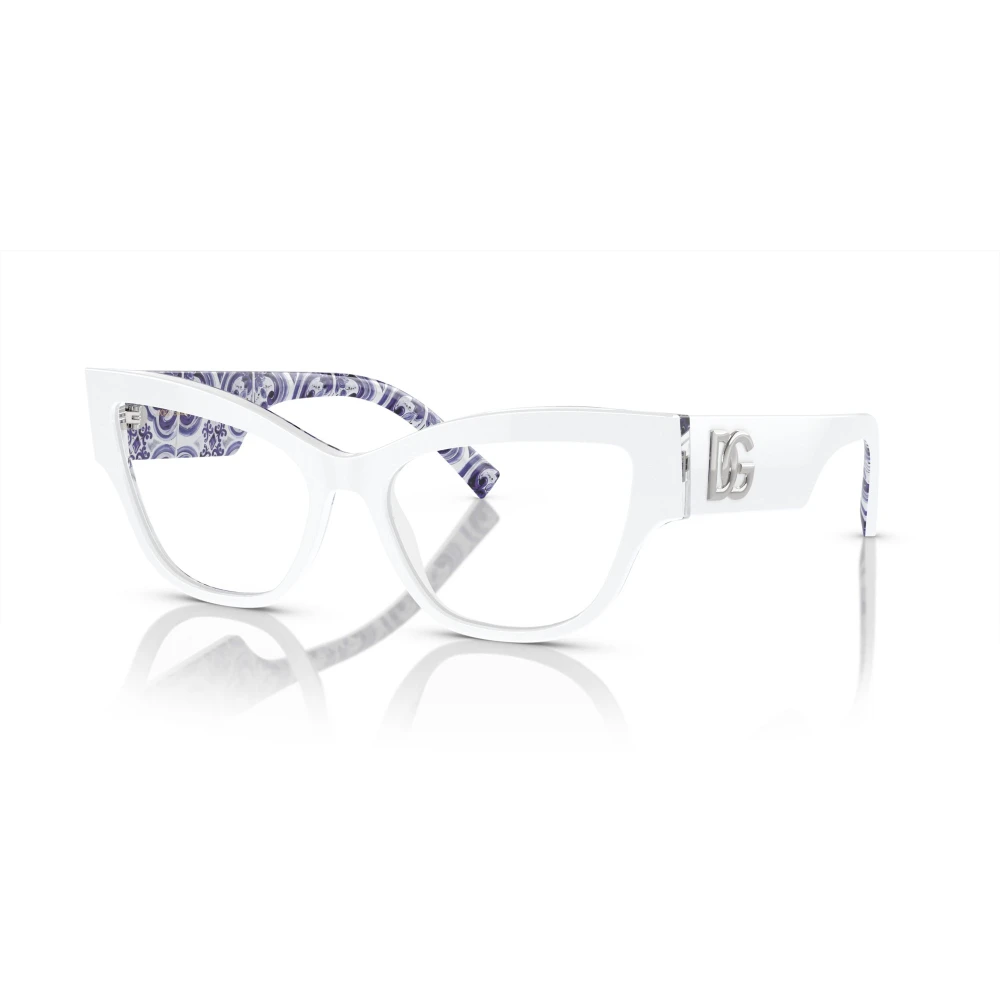 Dolce & Gabbana Geometrische Cat-Eye Bril met Blauw en Wit Patroon White Dames