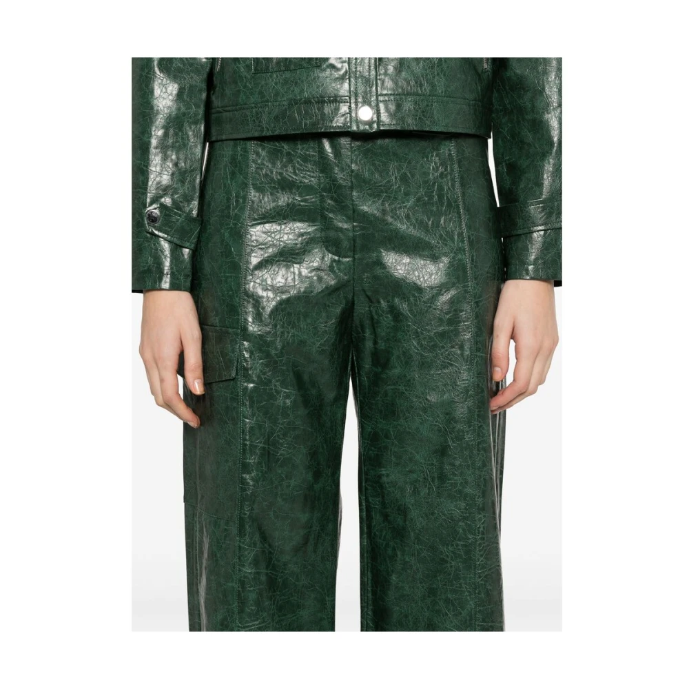 BAUM UND PFERDGARTEN Donkergroene Leren Broek Textuurafwerking Green Dames