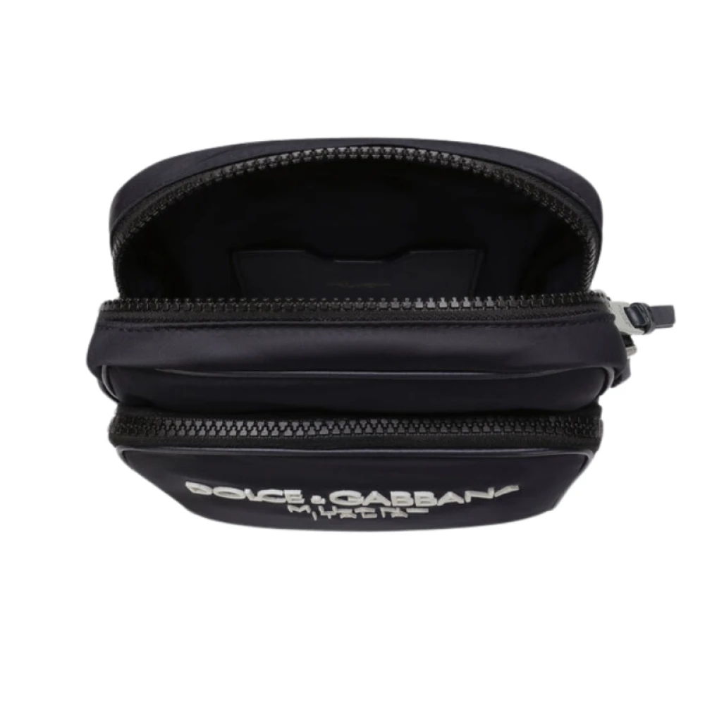 Dolce & Gabbana Marineblauwe Nylon Schoudertas met Wit Relief Logo Blue Heren