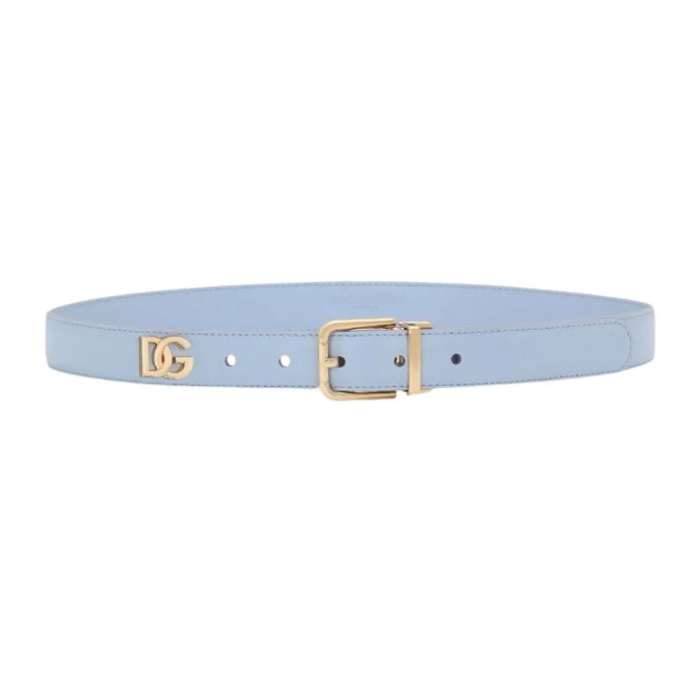 Dolce & Gabbana Logo Plaque Riem Goudkleurige Hardware Blue Dames