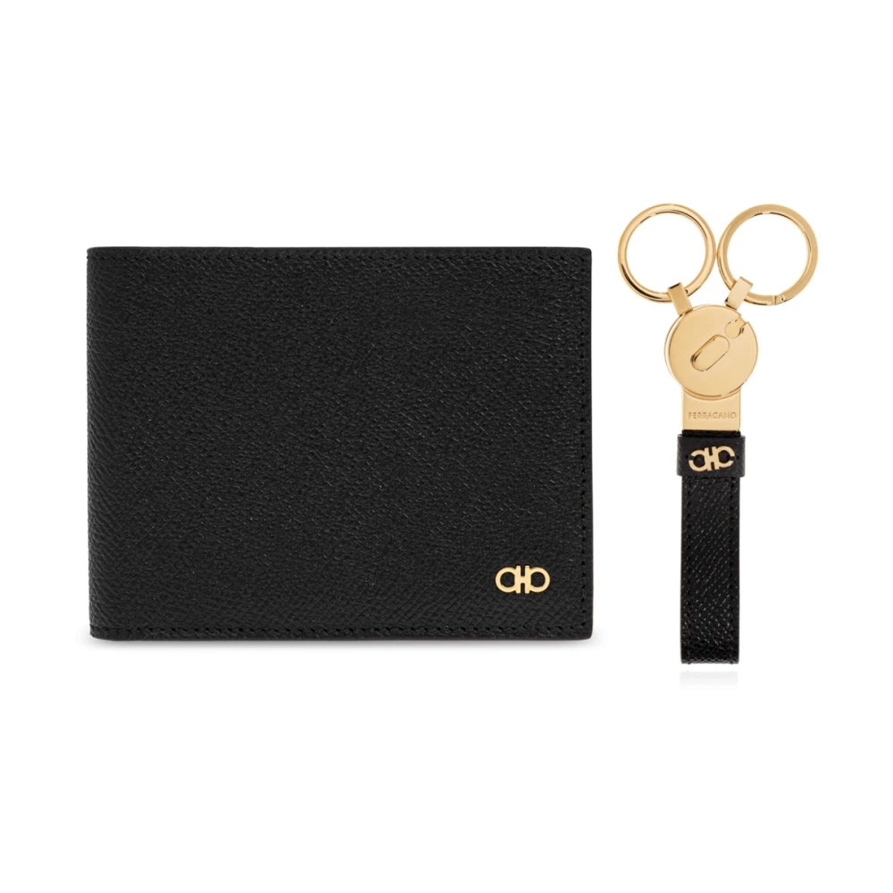 Salvatore Ferragamo Set: portemonnee en sleutelhanger Black Heren