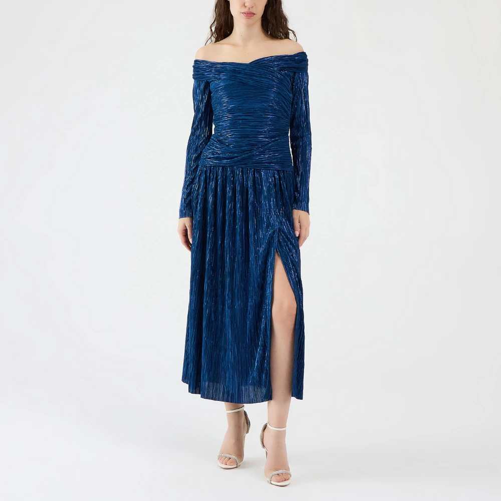 Sabina Musayev Metallic stof lange jurk Blue Dames