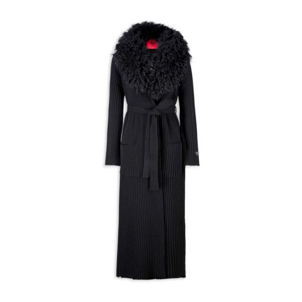Aniye By Zwarte Wol Lange Jas met Afneembare Bont Kraag Black Dames