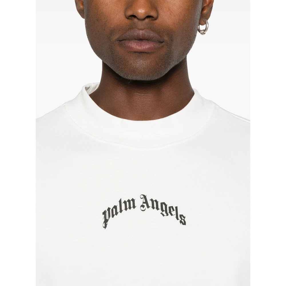 Palm Angels Witte Curved Logo Crewneck Sweatshirt White Heren