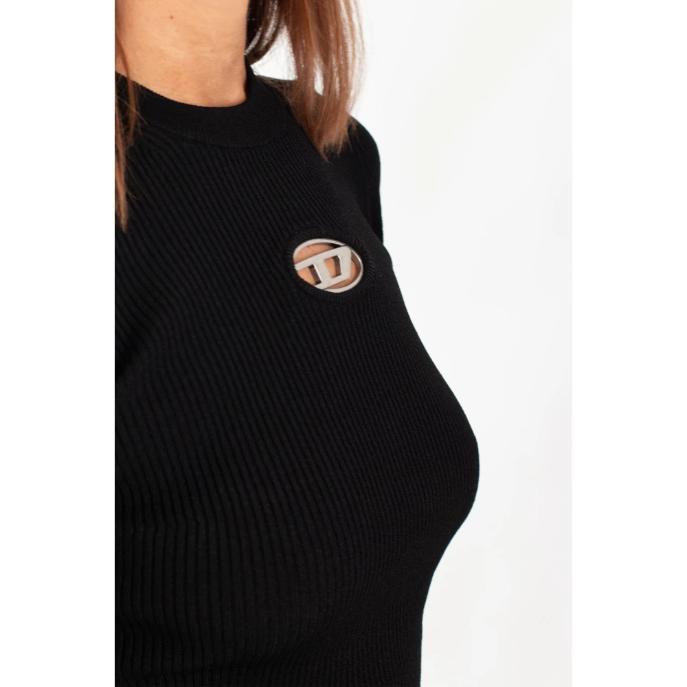 Diesel Geribbelde Metalen Sweater in 9XX Black Dames
