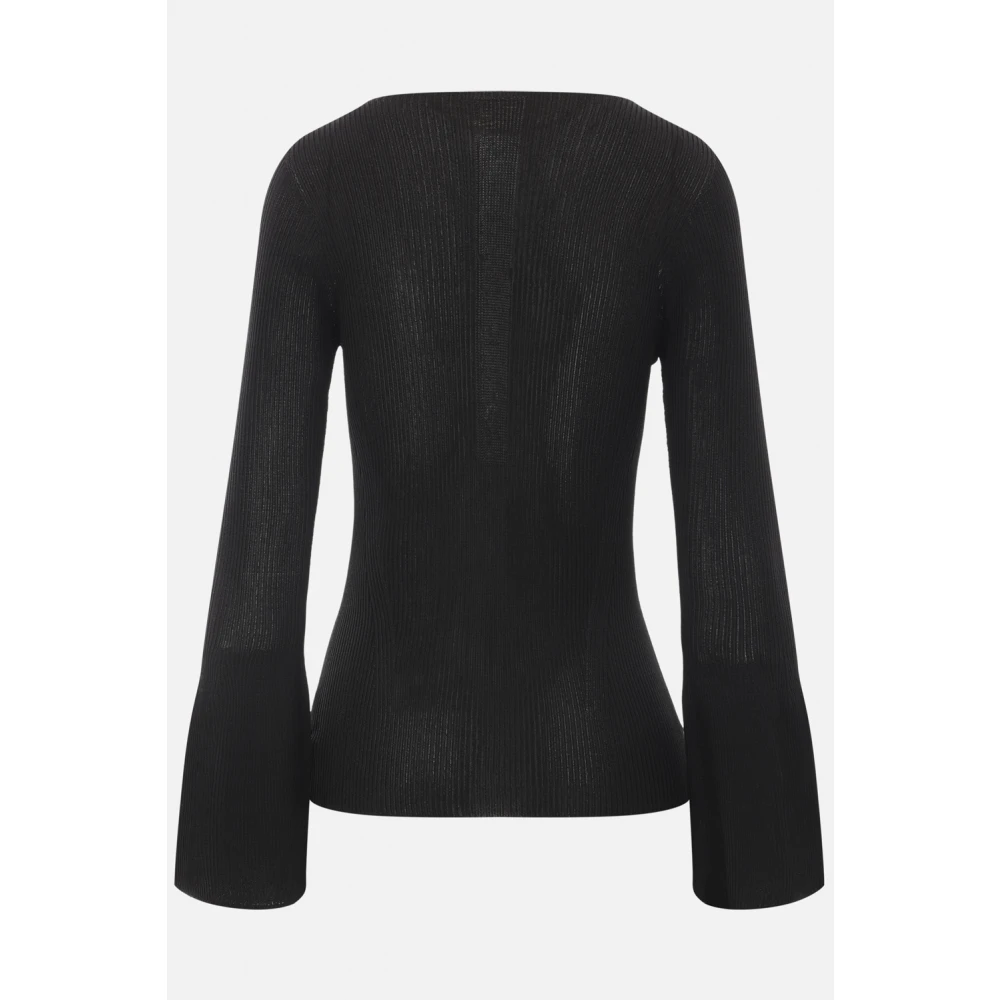 Cfcl Zwarte Geribbelde Boothals Bell Sleeve Trui Black Dames