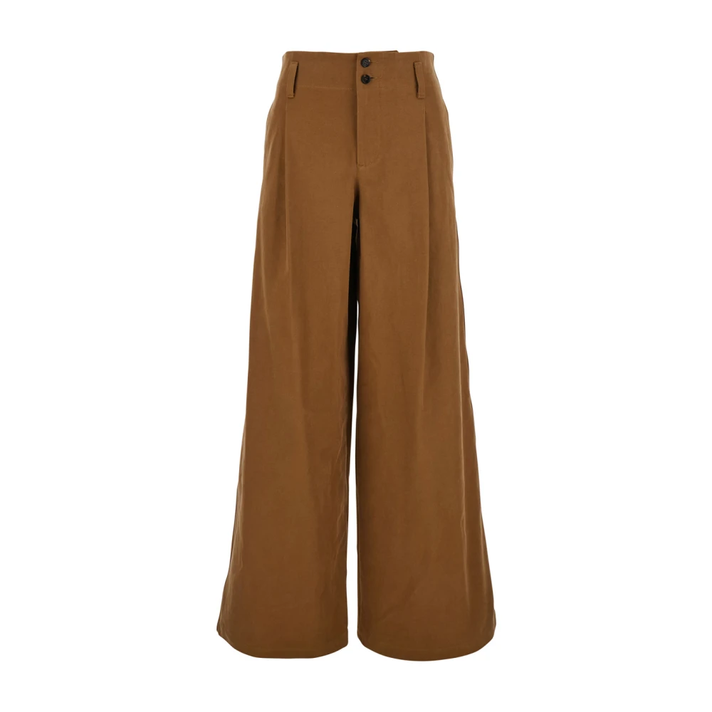 Chloé Women's Brown Wide Leg Cotton Trousers Woman - Wide Trousers - S - Trousers