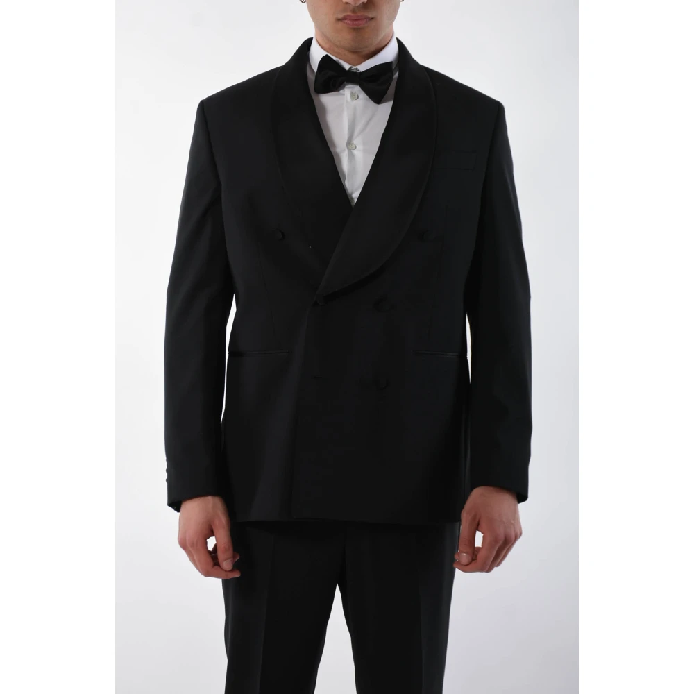 Paoloni Double Breasted Suits Black Heren