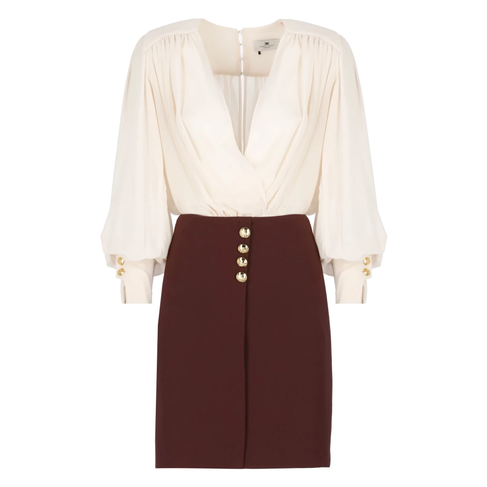 Elisabetta Franchi Bordeaux V-hals Jurk met Afneembare Rok Multicolor Dames