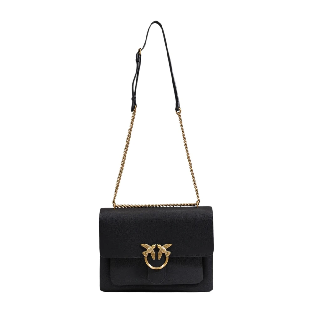pinko Zwarte leren schoudertas Black Dames