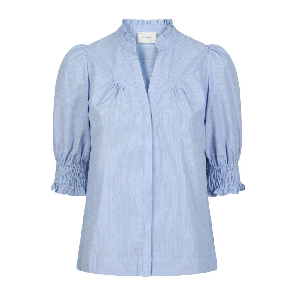 NEO NOIR Lichtblauwe blouse met pofmouwen Blue Dames