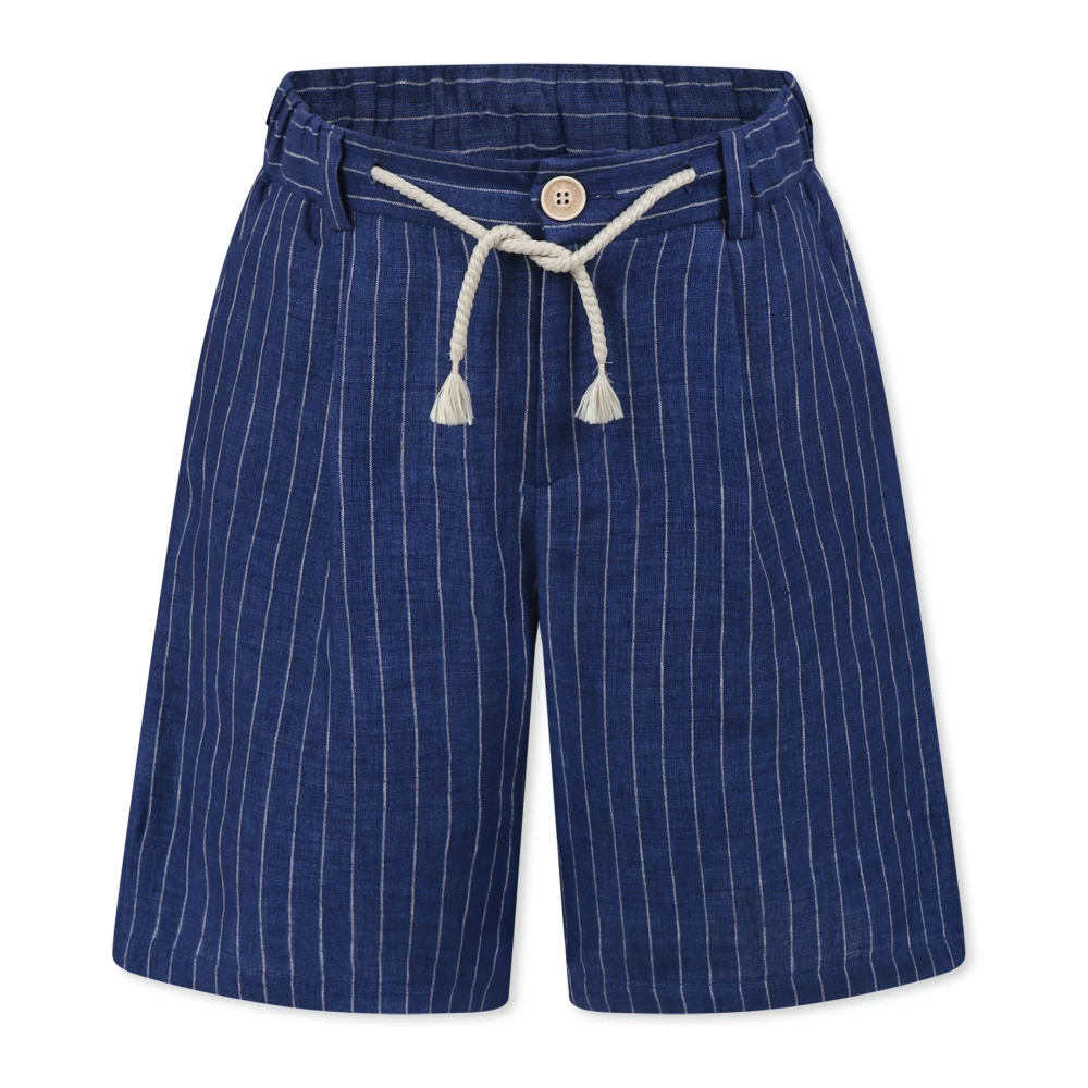 Dolce & Gabbana Unisex Blue Pinstriped Elegant Linen Shorts