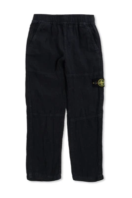 Linen Trousers With Logo Patch