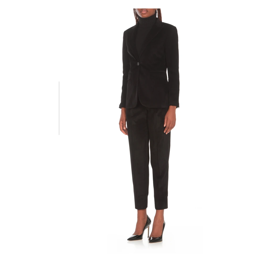 PESERICO Zwarte Viscose Blazer Peak Revers Jas Black Dames