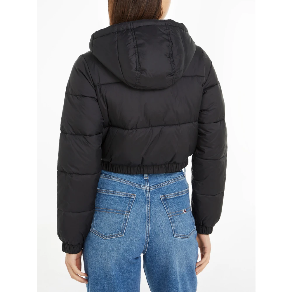 Tommy Jeans Zwarte Puffer Cropped Hooded Jas Black Dames