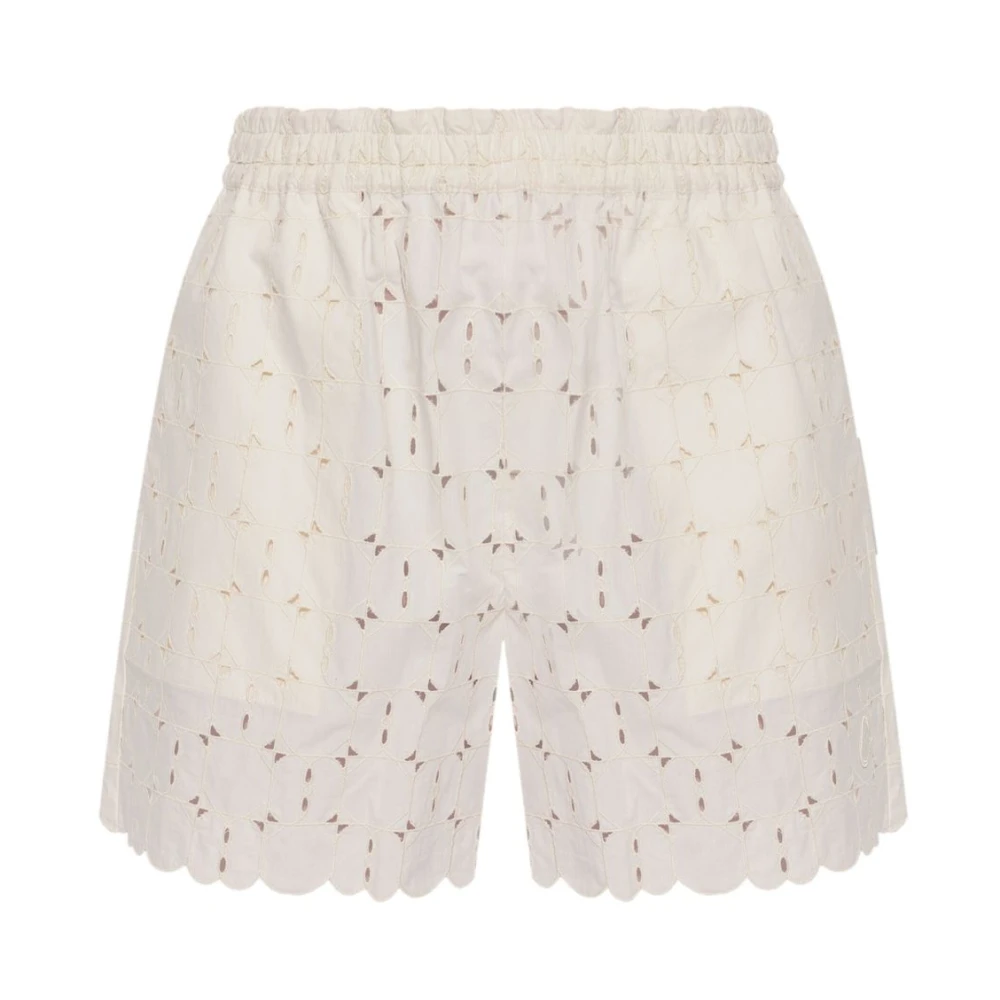 Moncler Women's White Short Shorts,, Embroidered Ivory Cotton Shorts Small