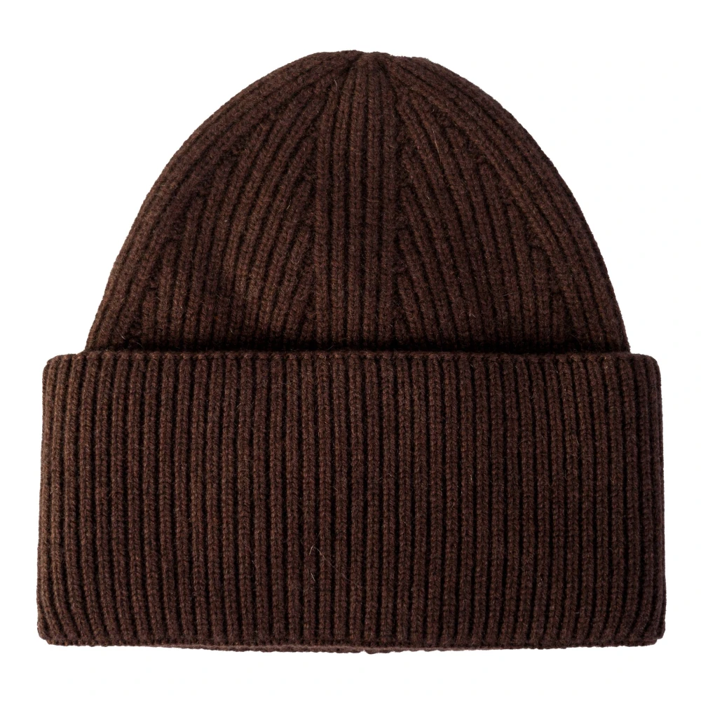 Laneus Men's Brown Ribbed Turn-Up Beanie - Accessories - One Size - Accessories