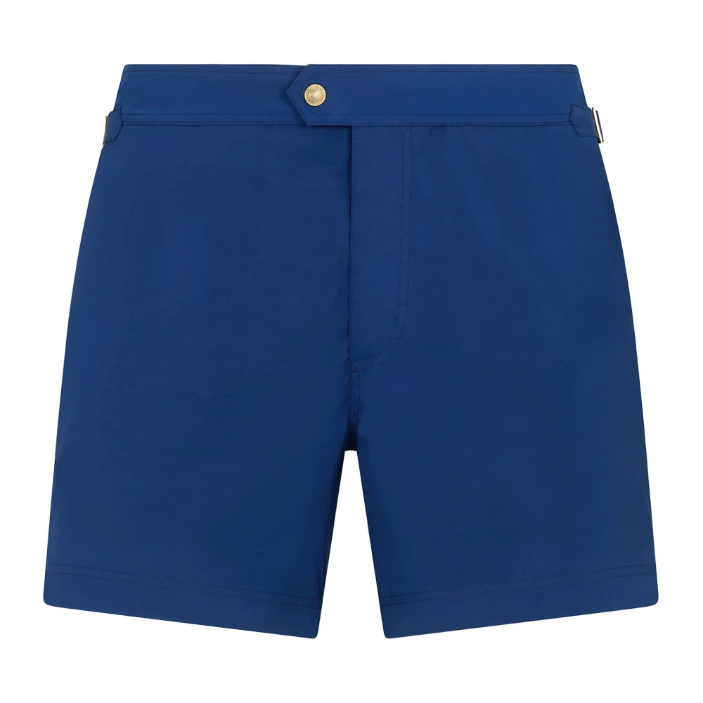Tom Ford Blauwe Zwembroek met Ivoor Piping Blue Heren