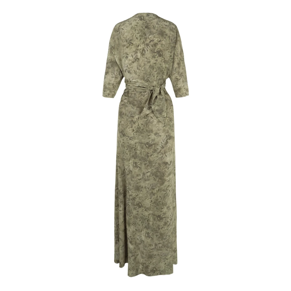 Cortana Zijden Herba Print Gekruiste Jurk Green Dames