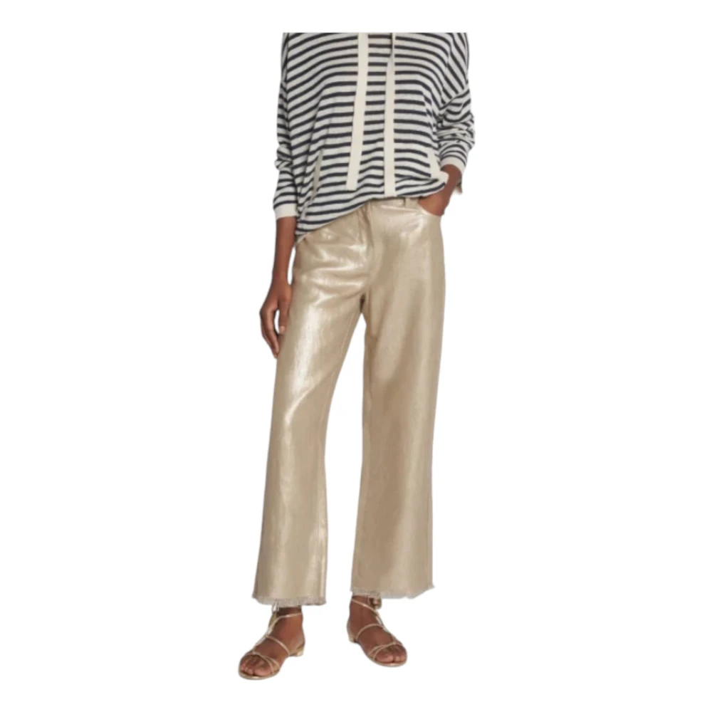 Max Mara Gouden Linnenbroek Bouquet Franje Yellow Dames