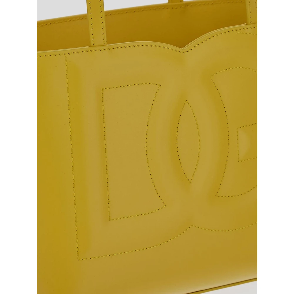 Dolce & Gabbana Leren Logo Shopper Tas Yellow Dames