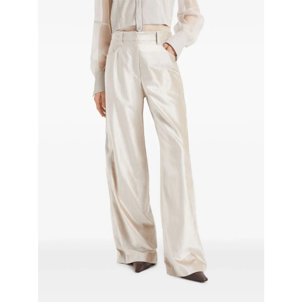 BRUNELLO CUCINELLI Beige Velvet Loose Broek Beige Dames