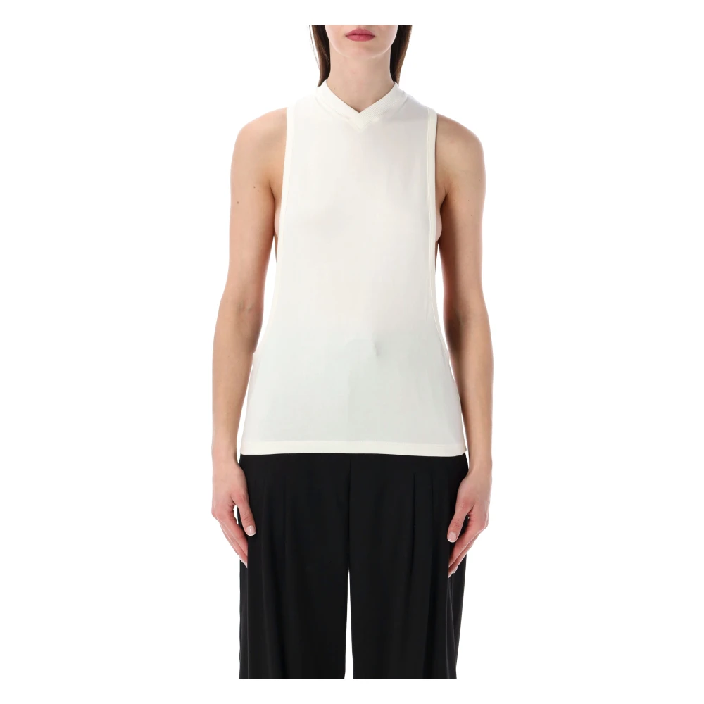 Versace Women's White Sleeveless Tops, Xs, Embroidered Stretch Cotton-Jersey Tank Top