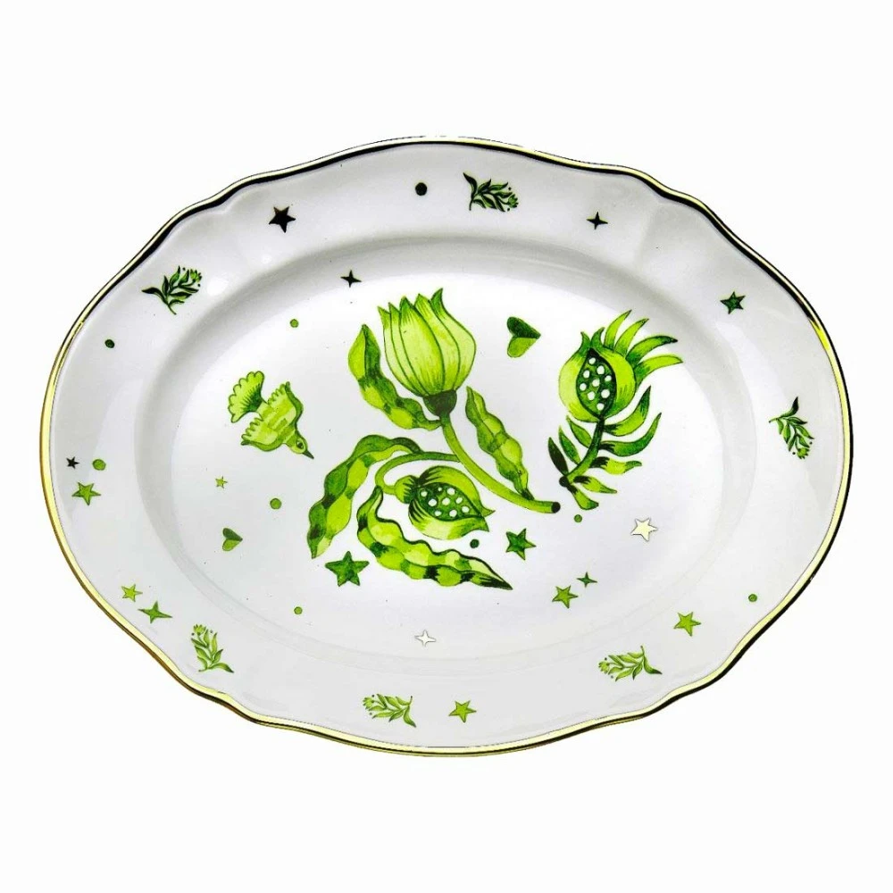 Bitossi Home Bloemig Ovaal Serveerbord Gouden Rand Multicolor Dames